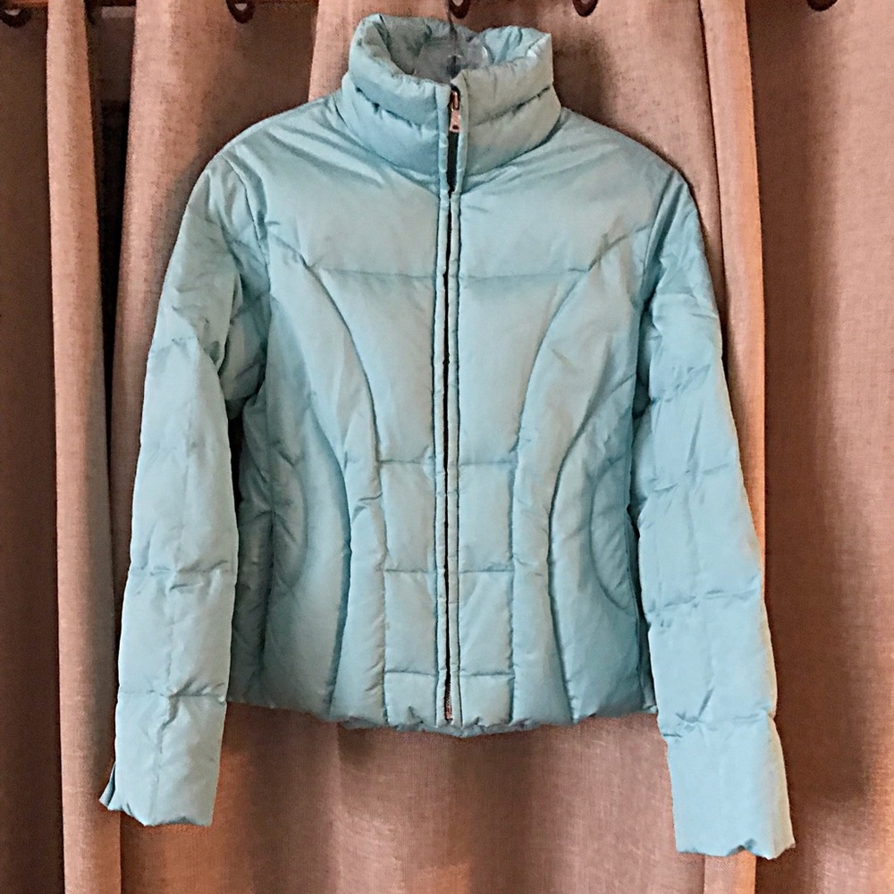 Andrew Marc turquoise blue puffy jacket